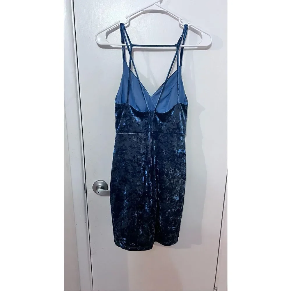 JODI KRISTOPHER BLUE VELOUR SPAGHETTI TOP DRESS JUNIORS SIZE 3